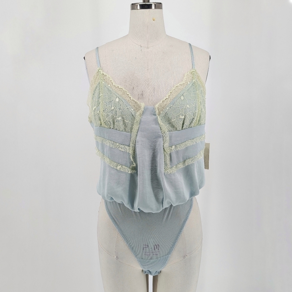 Free People Lace Satin Bodysuit Mint Green S sexy bohemian coquette girl